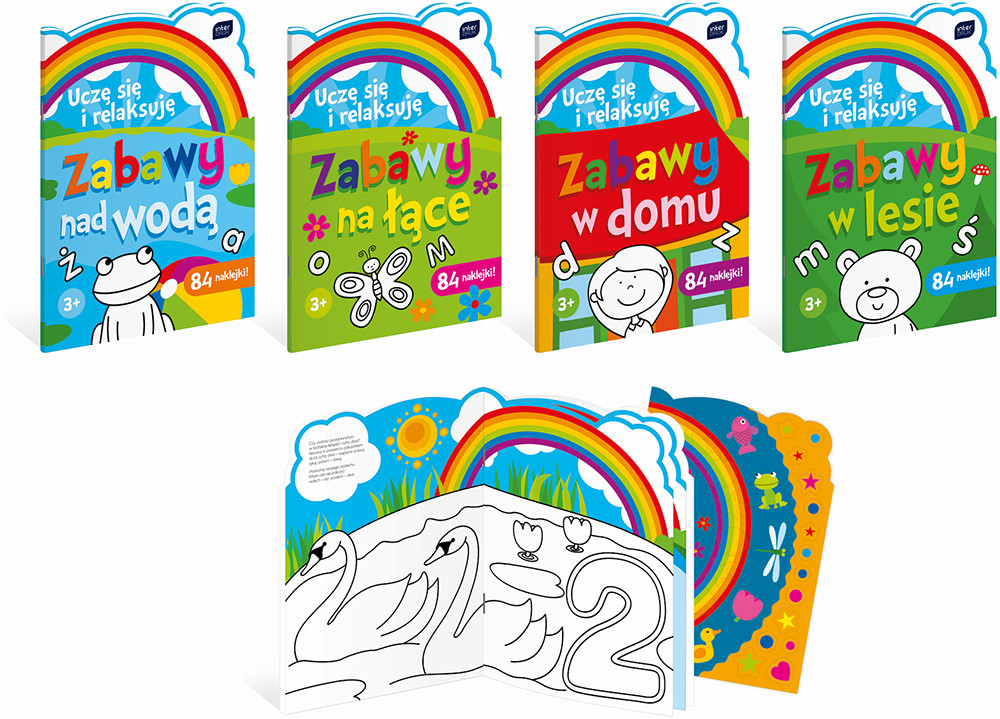 Kolorowanka A4 z naklejkami Uczę się i relaksuję Zabawy nad wodą/ na łące? w domu/ w lesie mix 4 wzory (6941) Interdruk